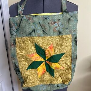 Handcrafted quilted patchwork  Green and Yellow Tote Bag